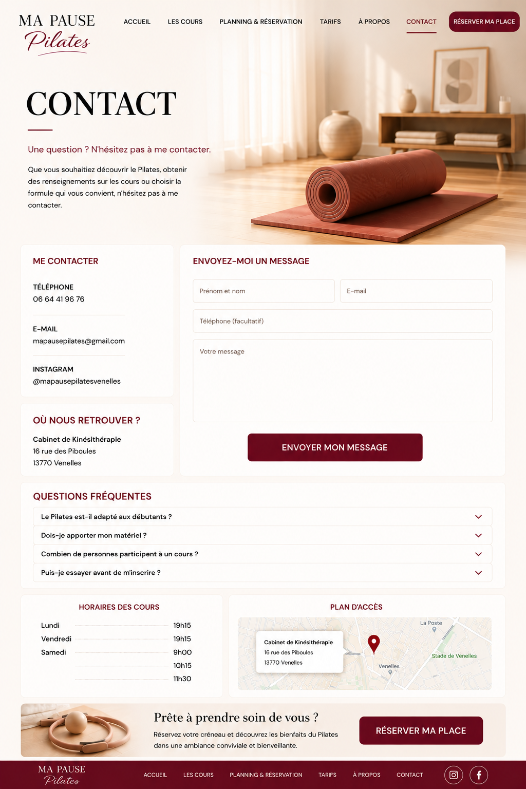 Page Contact de Ma Pause Pilates
