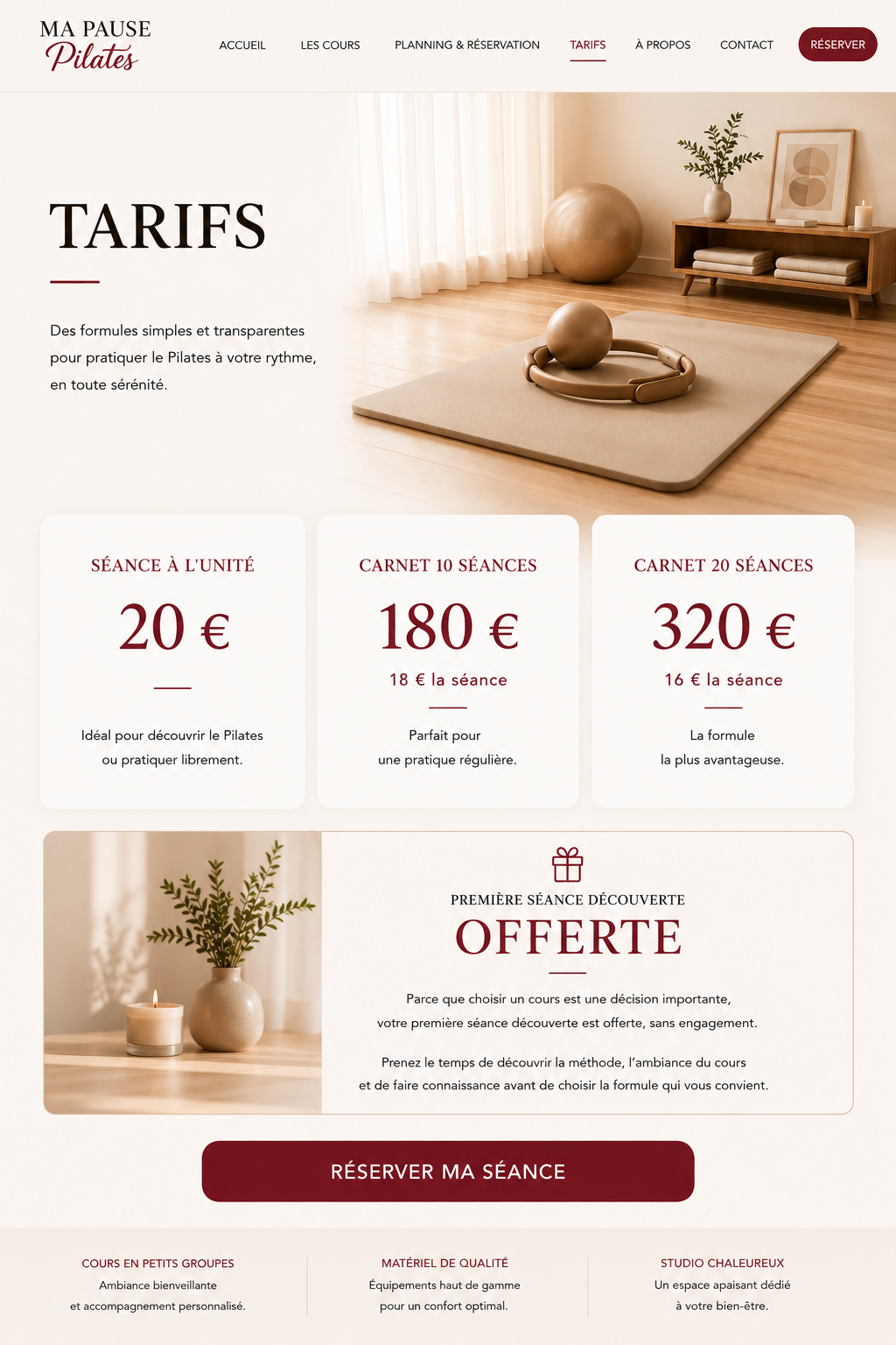 Tarifs des cours Ma Pause Pilates à Venelles