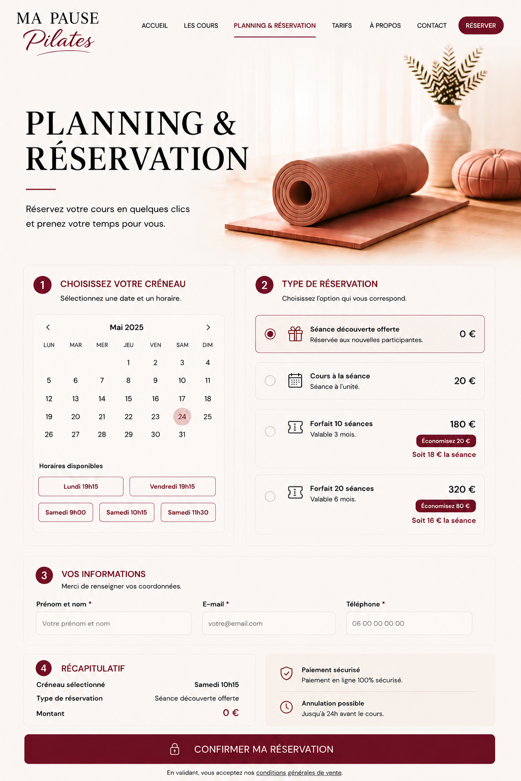 Planning et réservation – Ma Pause Pilates