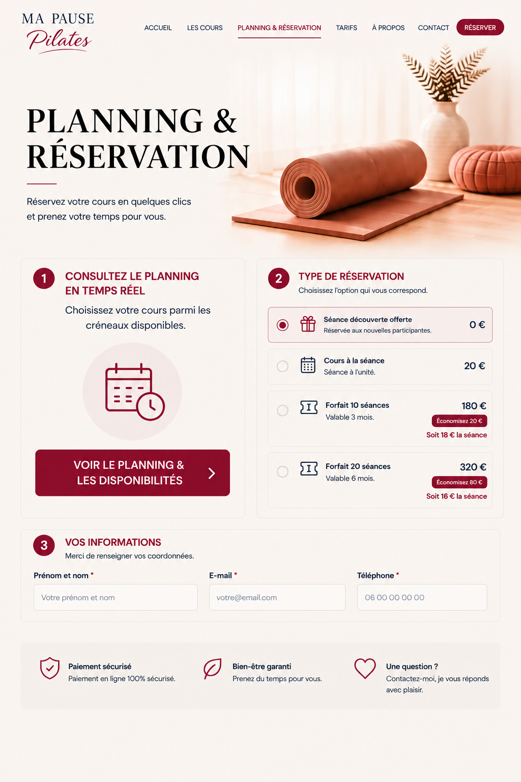 Planning et réservation – Ma Pause Pilates